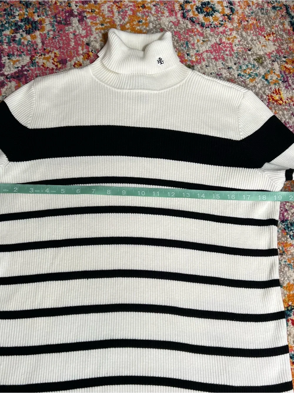Ralph‎ Lauren Cream and Black Striped Branded Rib-Knit Turtleneck Sweater - Picture 7 of 9